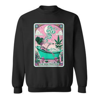 The High PriestEss Retro Skeleton Cannabis Weed Tarot Card Sweatshirt - Thegiftio