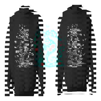 Hippocampe Fleuri En Tons Aqua Sweater e - Cadeauxyz