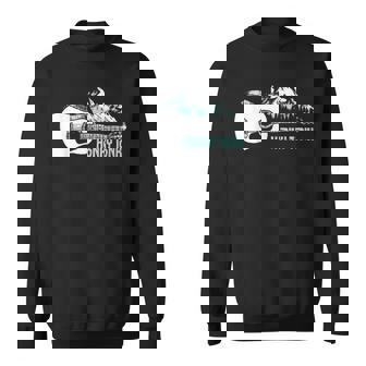 Honky Tonk Music Retro Acoustic Guitar & Mountains Graphic Sweatshirt Unisex | Mazezy