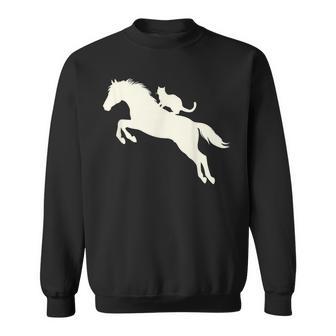 Horseback Riding Cat Silhouette For Animal Lovers Cat Sweatshirt - Thegiftio