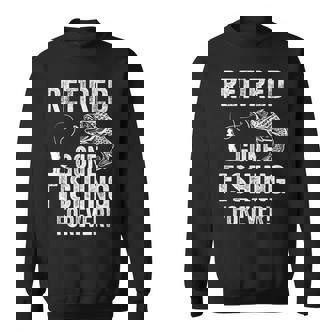 Humorous Retirement Fishing Quote Retired Gone Fishing Forever Retirement Black Small Short Sleeve Crew Neck Classic Fit Polyester 100 Distressed Modern Style Imported Sweatshirt | Mazezy