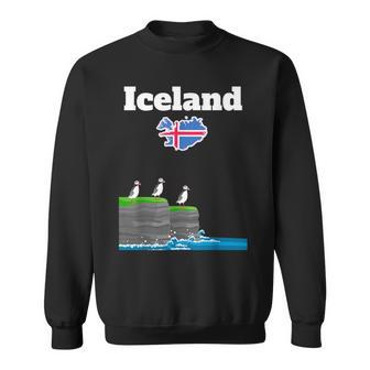 Iceland Trip Souvenir Puffin Colony Sea Cliffs Iceland Map Sweatshirt - Thegiftio