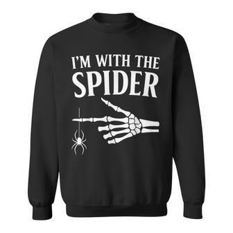 I’M With The Spider Halloween Skeleton Hand Sweatshirt - Monsterry