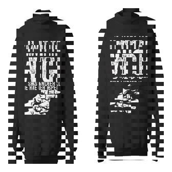 I'm With The Witch Halloween Couple Costume Party Sweatshirt - Monsterry