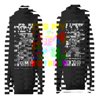 Its My 4Th Fourth Birthday Building Brick 4 Years Old Boys Sweatshirt | Seseable CA