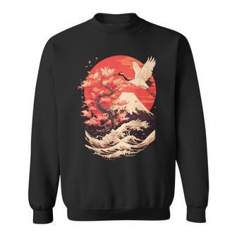 Japanese Crane Japan Cherry Blossom Sweatshirt - Monsterry