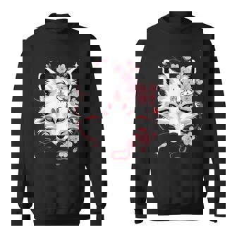 Japanese Kitsune White Fox Anime Kawaii Cherry Blossom Sweatshirt | Seseable CA