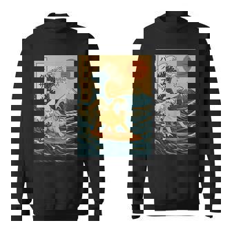 Japanese Pug Surfing Wave Great Wave Japan Sweatshirt - Monsterry