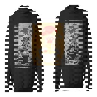 Japanese Woodblock Graphic Macaque Eating Ramen Monkey Lover Sweatshirt - Monsterry