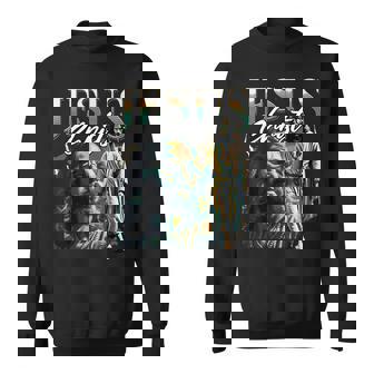 Jesus Christ Meme Retro 90s Bootleg Rap Merch Style Sweatshirt Unisex | Mazezy