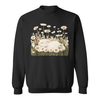 Jolie Pâquerettes Prairie Avec Chat Endormi Amusant Sweater e - Cadeauxyz