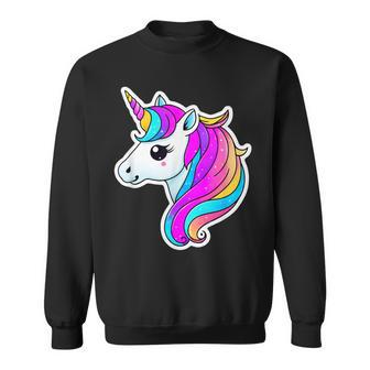 Jolie Tête De Licorne Arc-En-Ciel Avec Crinière Pastelcintillante Sweater e - Cadeauxyz