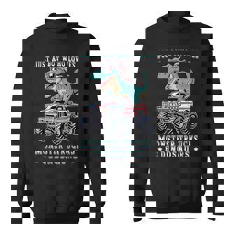 Just A Boy Who Loves Monster Trucks Dinosaurs Trex Usa Flag Sweatshirt | Seseable UK