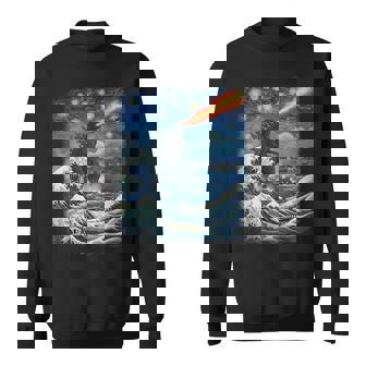 Kaiju Monster Japanese Vangogh Starrynight Wave Vintage Sweatshirt - Thegiftio