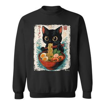 Kawaii Cat Eating Ramen Anime Japanese Noodles Cat Lover Sweatshirt | Seseable UK