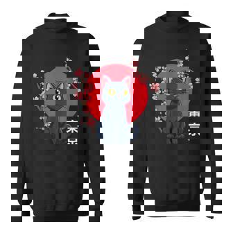 Kawaii Japonais Chat Noir Et Fleurs De Cerisier Tokyo Japon Sweater e - Cadeauxyz