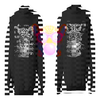 Leopard Cheetah Cute Jaguar Cat Sunglasses Bubble Gum Sweatshirt - Monsterry