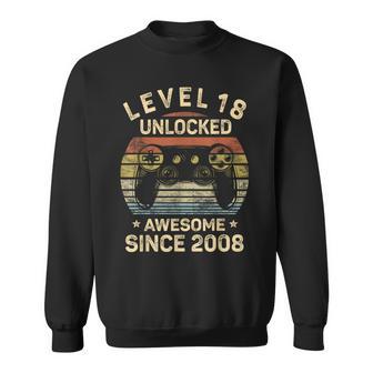 Level 18 Unlocked Awesome Since 2008 18Th Birthday Gaming Sweatshirt | Mazezy