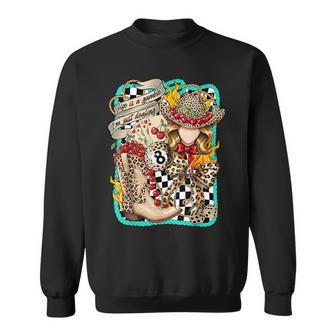 Life Is A Gamble Cowgirl Wild West Leopard Dice & Cherry Sweatshirt - Thegiftio UK