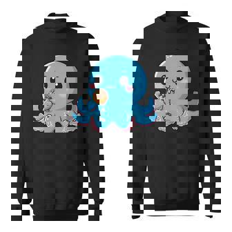 Lindo Pulpo Comiendo Donut Kawaii Dibujos Animados Japon Manga Larga Camisa de entrenamiento - Regaloses