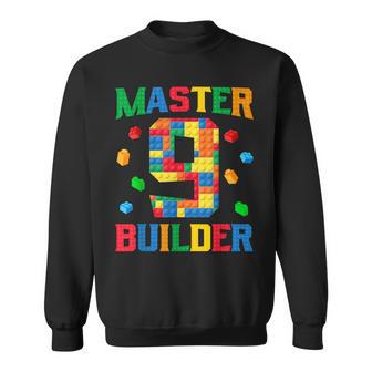 Master Builder 9Th Birthday 9 Year Old Brick Building Blocks Sweatshirt - Thegiftio