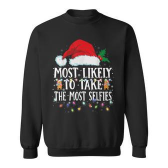 Matching Christmas Pjs Most Likely To Take The Most Selfies Sweatshirt - Thegiftio UK