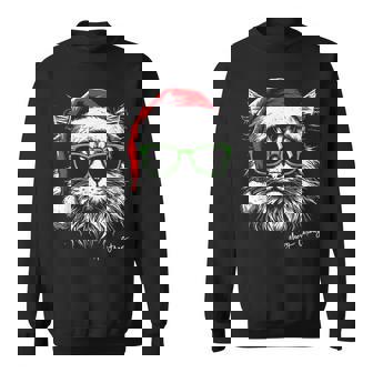 Meowy Catmas Santa Hat Cute Cat Christmas Pajamas Xmas Sweatshirt | Seseable FR