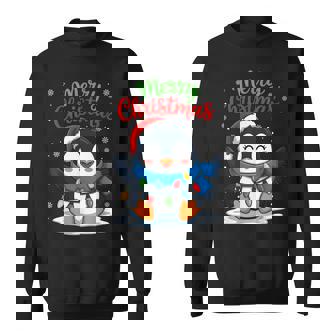 Merry Christmas Penguin Santa Hat Xmas Light Family Matching Sweatshirt | Seseable CA