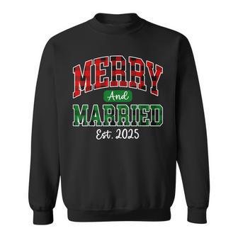 Merry And Married 2025 Plaid Xmas Christmas Couple Matching Sweatshirt - Monsterry