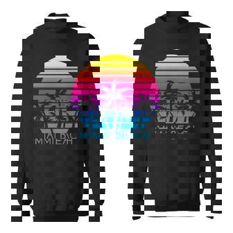 Miami Beach Florida Retrointage Atardeceracacionesiajes Manga Larga Camisa de entrenamiento - Regaloses