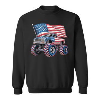 Monster Truck 4Th Of July American Flag Monster Trucks Lover Sweatshirt | Seseable UK