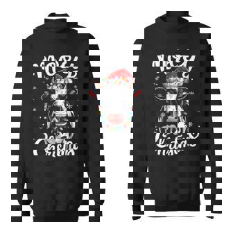 Mooey Christmas Lights Santa Hat Xmas Pajamas Cow Lover Sweatshirt | Mazezy