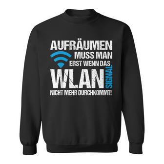 Nager Gamer Geek Gamen Frau Mann Aufräumen Erst Wenn Wlan-Signal Nicht Mehr Durchkommt -Erwachsene Chwarz Klein Eu 405 Crew-Ausschnitt Kurzarm Klassisch Casual Gaming Sweatshirt - Geschenkecke