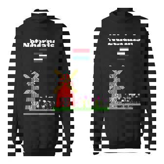 Netherland Trip Souvenir Windmill And Tulips Dutch Flag Sweatshirt - Monsterry
