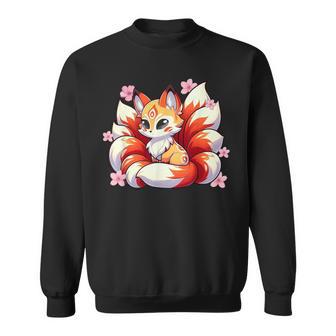 Nine Tails Fox Kitsune Japanese Cherry Blossoms Sweatshirt - Monsterry