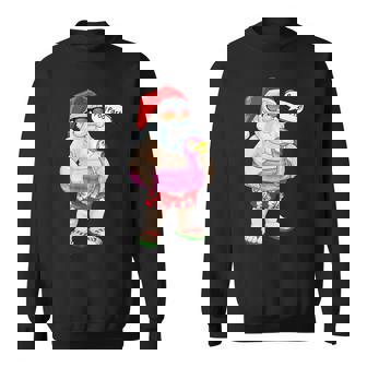 Noël En Juillet Fête De Piscine Père Noël Flamant Rose Flottant Été Sweater e - Cadeauxyz