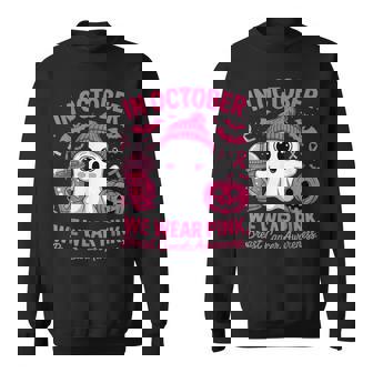 In October We Wear Pink Breast Cancer Awareness Halloween Sweatshirt | Mazezy