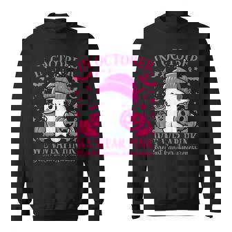 In October We Wear Pink Breast Cancer Boo Ghost Halloween Sweatshirt | Seseable FR