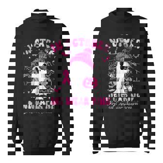 In October We Wear Pink Breast Cancer Ghost Halloween Sweatshirt | Mazezy