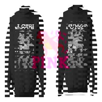 In October We Wear Pink Breast Cancer T-Rex Dinosaur Boys Sweatshirt - Monsterry