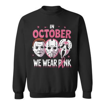 In October We Wear Pink Ghost Halloween Cancer Awareness Sweatshirt | Mazezy