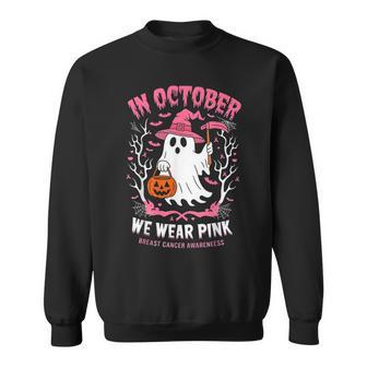 In October We Wear Pink Ghost Witch Breast Cancer Awareness Sweatshirt - Thegiftio UK