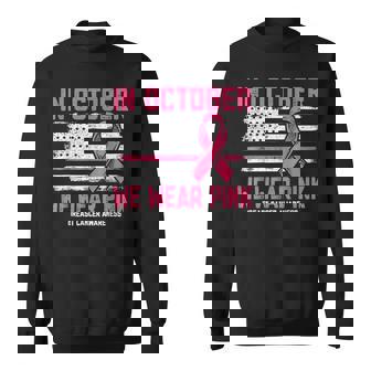 In October We Wear Pink Us Flag Breast Cancer Awareness Sweatshirt - Thegiftio