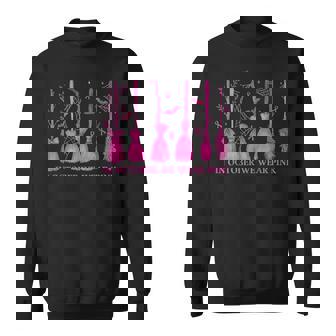 In October We Wear Pink Witch Broom Breast Cancer Halloween Sweatshirt | Mazezy
