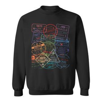 Passport Stamps Global Travel Airport Stamps Collage Sweatshirt - Thegiftio UK