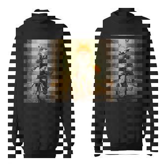 Peinture À L'huile Artistique Colorée D'un Renard Cycliste Drôle Sweater e - Cadeauxyz