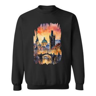 Praga Pintura Acuarela Arteintage Atardecer Prague Camisa de entrenamiento - Regaloses
