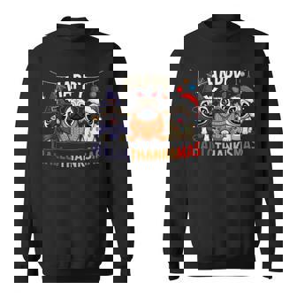 Pug Halloween Thanksgiving Christmas Happy Hallothanksmas Sweatshirt | Seseable CA