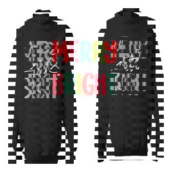 Retro Merry And Bright Christmas Holiday Xmas Family Pajamas Sweatshirt | Seseable CA