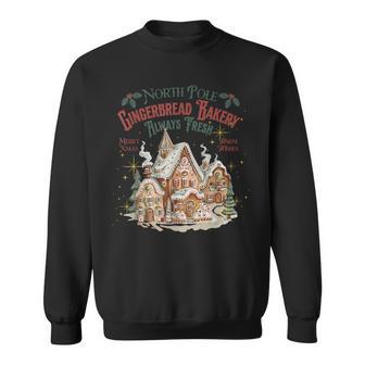 Retro Vintage North Pole Gingerbread Bakery Merry Christmas Sweatshirt | Mazezy